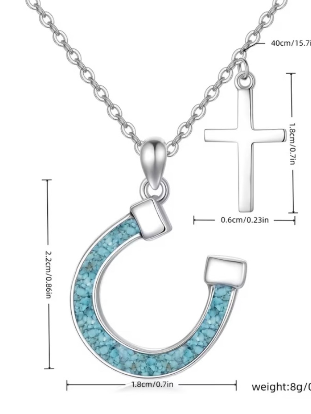 Western Turquoise Inlay Horseshoe Pendant & Cross Necklace - Picture 3 of 4